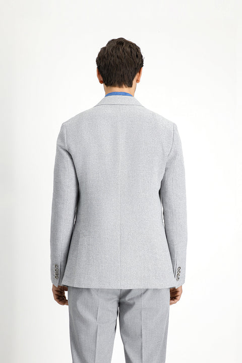 Açık Gri 7 Drop Slim Fit Dar Kesim Keten Karışımlı Kruvaze Ceket