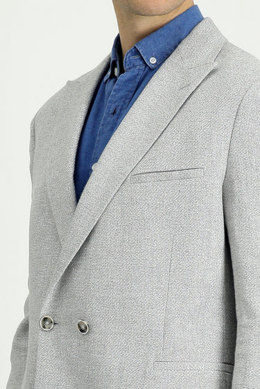 Açık Gri Slim Fit Dar Kesim Keten Karışımlı Kruvaze Ceket