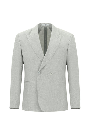 Açık Gri Slim Fit Dar Kesim Keten Karışımlı Kruvaze Ceket