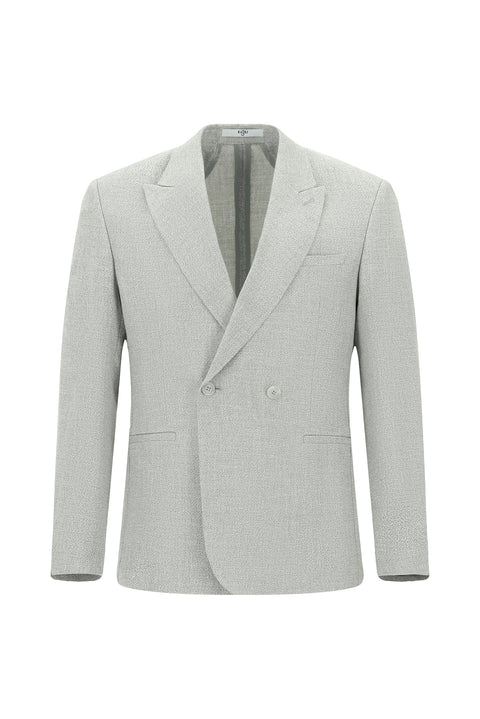 Açık Gri 7 Drop Slim Fit Dar Kesim Keten Karışımlı Kruvaze Ceket