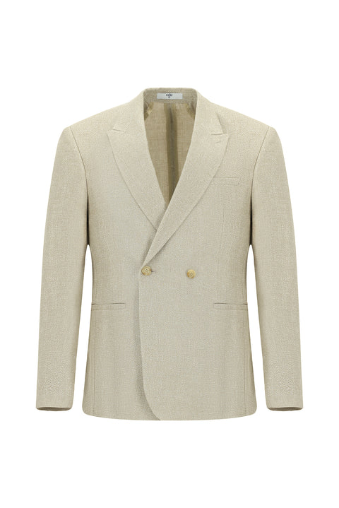 Açık Bej 7 Drop Slim Fit Dar Kesim Keten Karışımlı Kruvaze Ceket