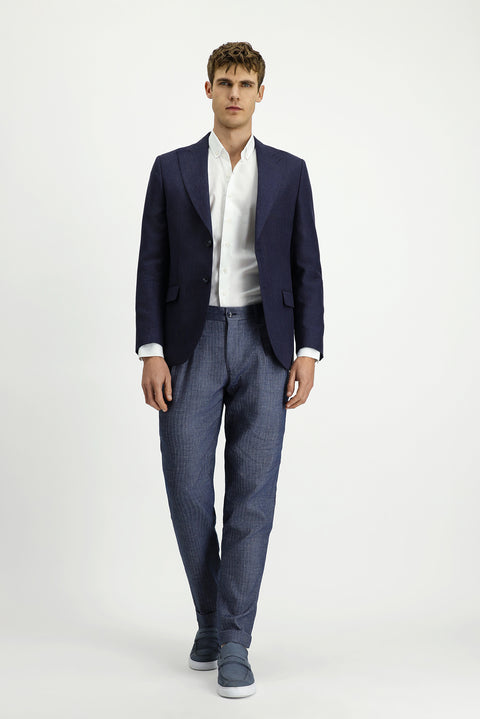 Dark Navy 7 Drop Slim Fit Classic Jacket in Wool and Linen Blend