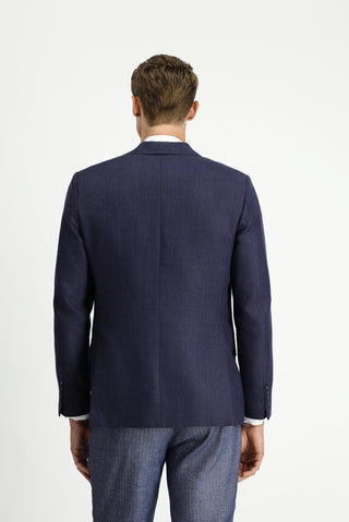  Koyu Lacivert Slim Fit Dar Kesim Yünlü Keten Karışımlı Klasik Ceket