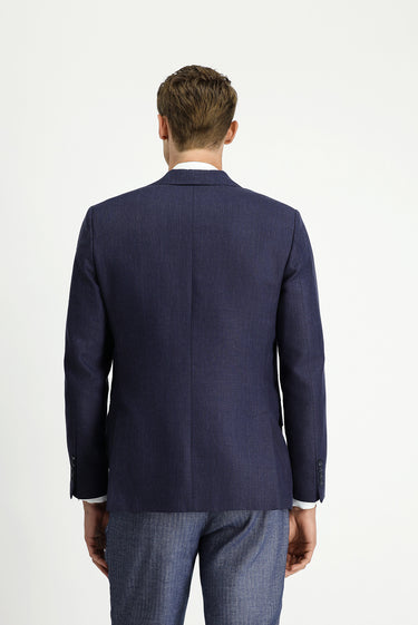  Koyu Lacivert Slim Fit Dar Kesim Yünlü Keten Karışımlı Klasik Ceket
