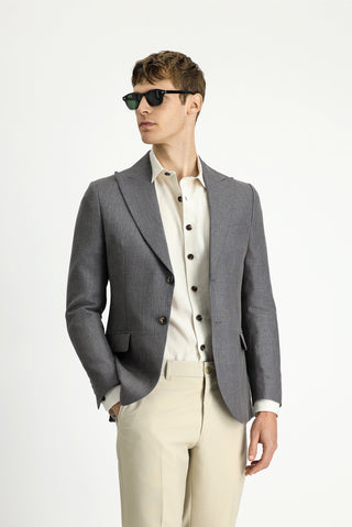  Koyu Antrasit 7 Drop Slim Fit Dar Kesim Yünlü Keten Kar???ml? Klasik Ceket-Ki??l?