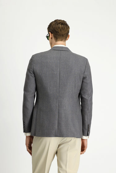 Koyu Antrasit Slim Fit Dar Kesim Yünlü Keten Karışımlı Klasik Ceket