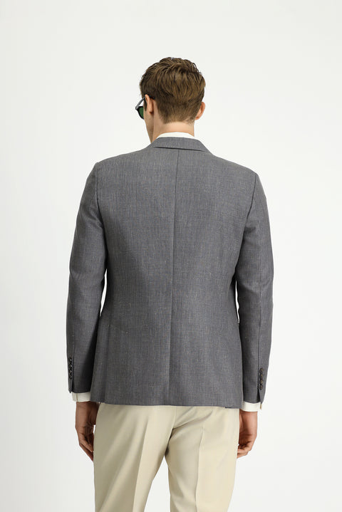 Koyu Antrasit 7 Drop Slim Fit Dar Kesim Yünlü Keten Karışımlı Klasik Ceket