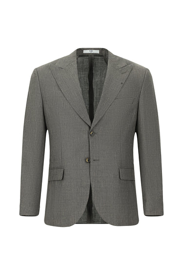 Koyu Antrasit Slim Fit Dar Kesim Yünlü Keten Karışımlı Klasik Ceket