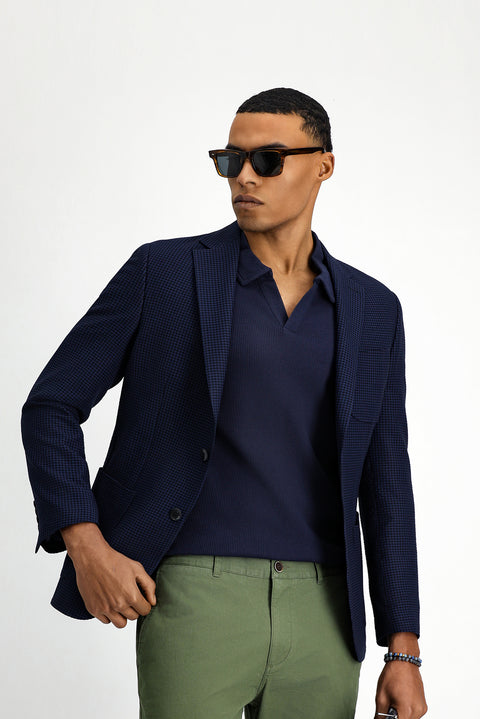Koyu Lacivert Techno-Line 7 Drop Slim Fit Dar Kesim Likralı Ceket