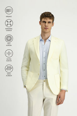  Krem Techno-Line 7 Drop Slim Fit Dar Kesim Likral? Ceket-Ki??l?