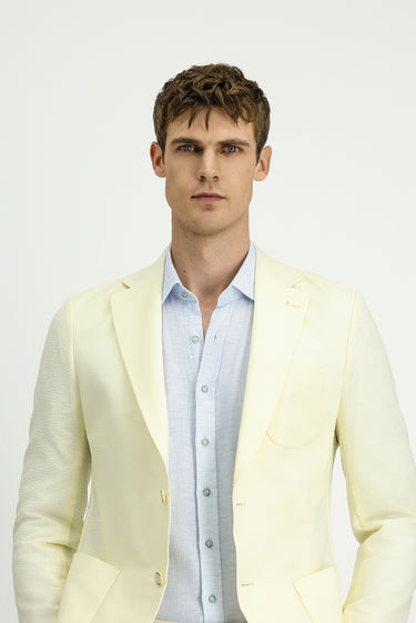  Krem Techno-Line Slim Fit Dar Kesim Likralı Ceket
