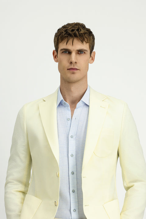 Krem Techno-Line 7 Drop Slim Fit Dar Kesim Likralı Ceket