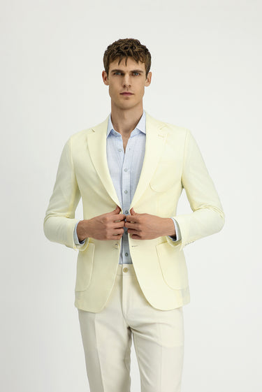  Krem Techno-Line Slim Fit Dar Kesim Likralı Ceket