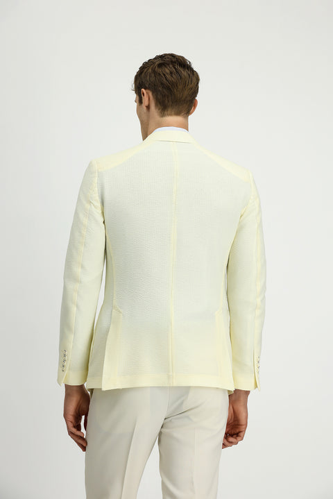 Krem Techno-Line 7 Drop Slim Fit Dar Kesim Likralı Ceket