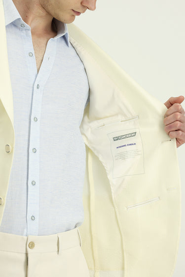 Krem Techno-Line Slim Fit Dar Kesim Likralı Ceket