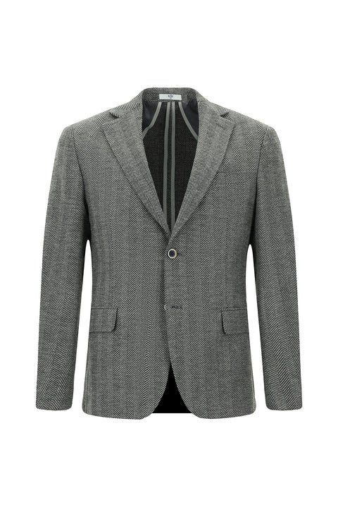 Dark Gray 8 Drop Muscle Fit Long Athletic Cut Wool Patterned Jacket