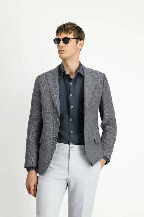 Koyu Füme 4 Drop Relaxed Fit Rahat Kesim Yünlü Desenli Ceket