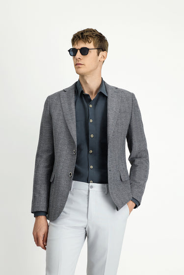 Koyu Füme 4 Drop Relaxed Fit Rahat Kesim Yünlü Desenli Ceket