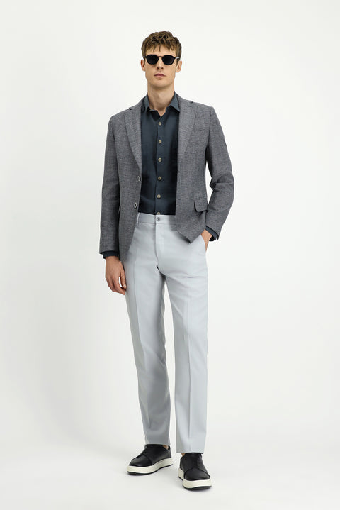 Koyu Füme 8 Drop Muscle Fit Uzun Atletik Kesim Yünlü Desenli Ceket