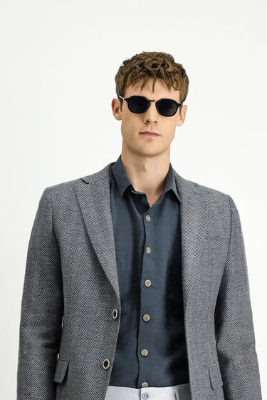 Koyu Füme 4 Drop Relaxed Fit Rahat Kesim Yünlü Desenli Ceket