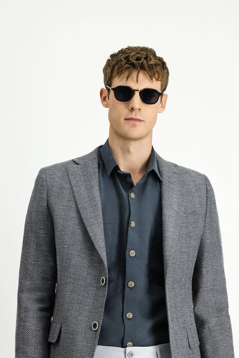 Koyu Füme 4 Drop Relaxed Fit Rahat Kesim Yünlü Desenli Ceket