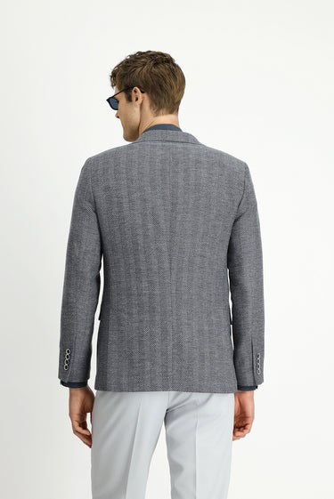 Koyu Füme 4 Drop Relaxed Fit Rahat Kesim Yünlü Desenli Ceket