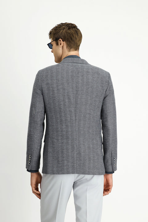 Koyu Füme 8 Drop Muscle Fit Uzun Atletik Kesim Yünlü Desenli Ceket