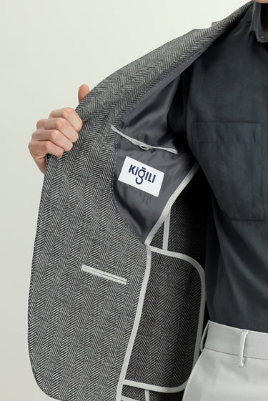 Koyu Füme Muscle Fit Yünlü Desenli Ceket