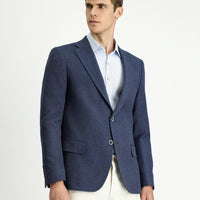 Koyu Lacivert 4 Drop Relaxed Fit Rahat Kesim Yünlü Desenli Ceket