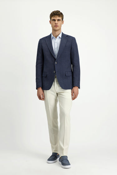 Koyu Lacivert 4 Drop Relaxed Fit Rahat Kesim Yünlü Desenli Ceket