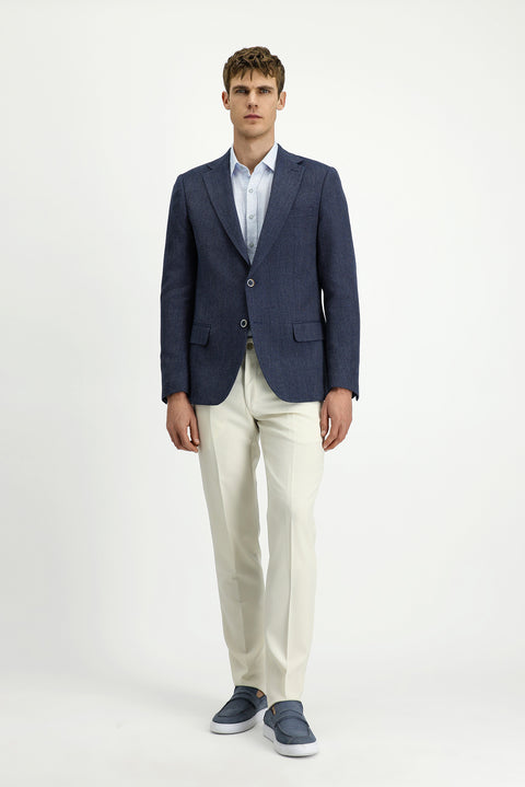 Koyu Lacivert 4 Drop Relaxed Fit Rahat Kesim Yünlü Desenli Ceket