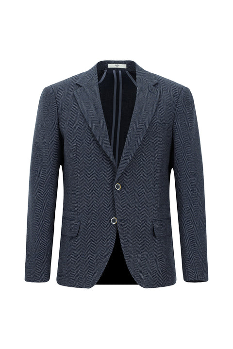 Koyu Lacivert 6 Drop Regular Fit Standart Kesim Yünlü Desenli Ceket