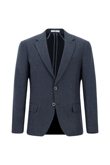 Koyu Lacivert Relaxed Fit Rahat Kesim Yünlü Desenli Ceket