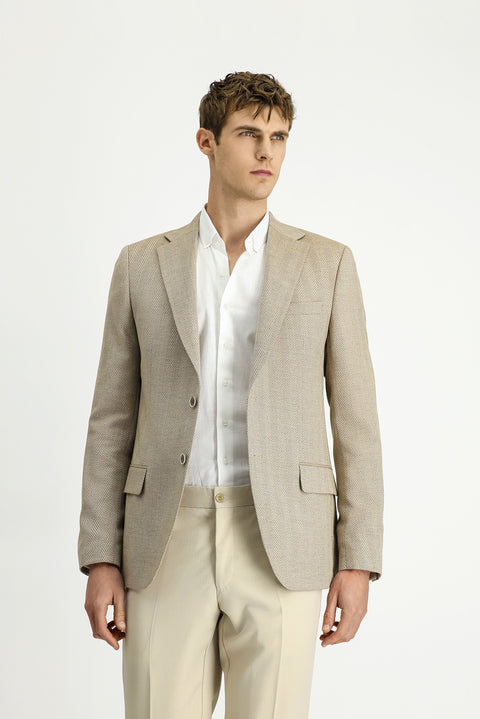 Light Beige 6 Drop Regular Fit Standard Cut Wool Patterned Jacket