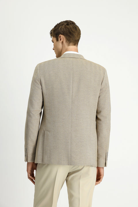 Açık Bej 4 Drop Relaxed Fit Rahat Kesim Yünlü Desenli Ceket