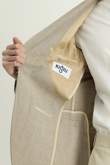 Açık Bej Relaxed Fit Rahat Kesim Yünlü Desenli Ceket