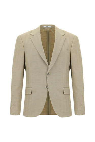 Açık Bej Muscle Fit Yünlü Desenli Ceket