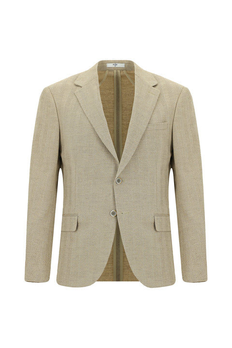 Açık Bej 8 Drop Muscle Fit Uzun Atletik Kesim Yünlü Desenli Ceket