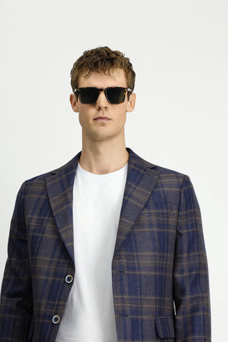  Koyu Lacivert Regular Fit Ekose Yünlü Ceket