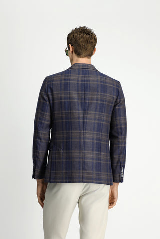  Koyu Lacivert Regular Fit Ekose Yünlü Ceket