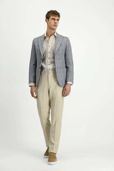 Koyu Füme 7 Drop Slim Fit Dar Kesim Yünlü Keten Karışımlı Ekose Spor Ceket