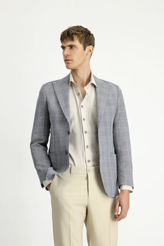  Koyu Füme 7 Drop Slim Fit Dar Kesim Yünlü Keten Kar???ml? Ekose Spor Ceket-Ki??l?