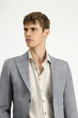  Koyu Füme 7 Drop Slim Fit Dar Kesim Yünlü Keten Kar???ml? Ekose Spor Ceket-Ki??l?