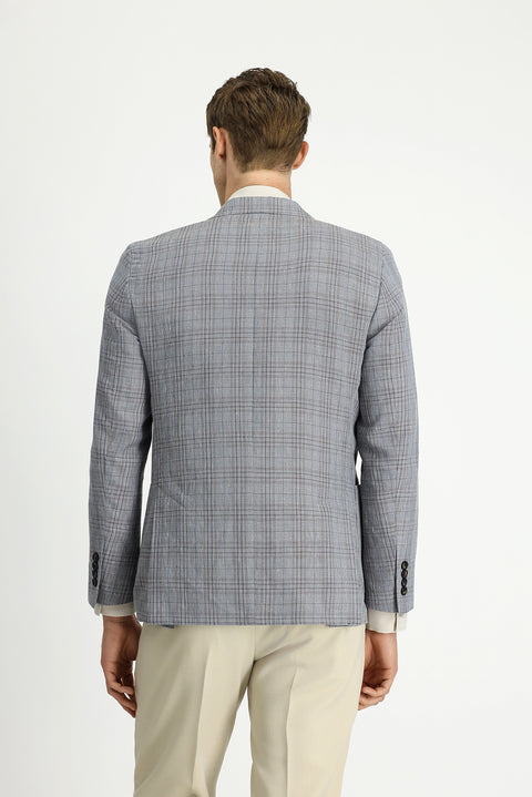 Koyu Füme 6 Drop Regular Fit Standart Kesim Yünlü Keten Karışımlı Ekose Spor Ceket