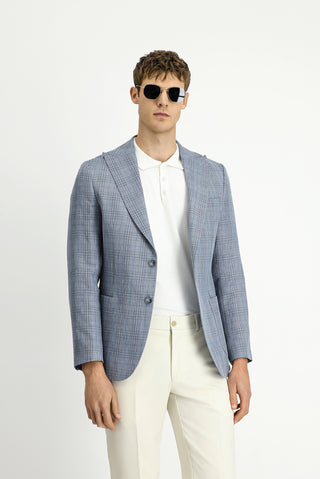  Mavi 6 Drop Regular Fit Standart Kesim Yünlü Keten Kar???ml? Ekose Spor Ceket-Ki??l?