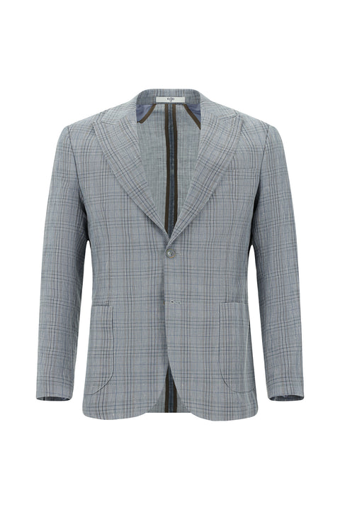 Mavi 7 Drop Slim Fit Dar Kesim Yünlü Keten Karışımlı Ekose Spor Ceket