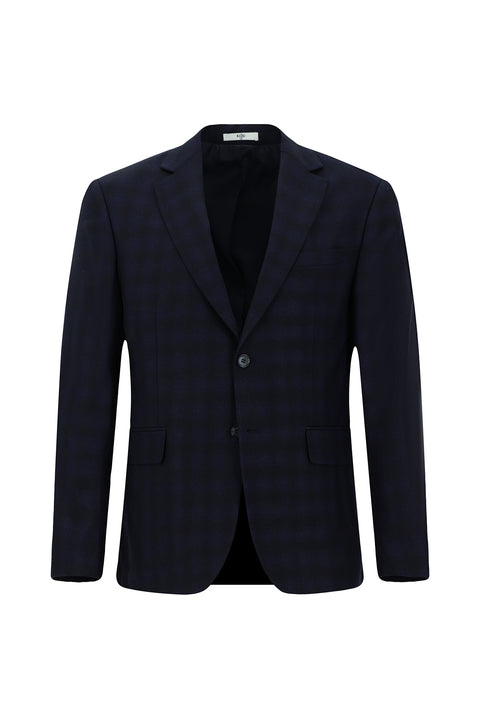Koyu Lacivert 4 Drop Relaxed Fit Rahat Kesim Klasik Ekose Ceket