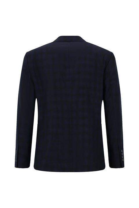 Koyu Lacivert 4 Drop Relaxed Fit Rahat Kesim Klasik Ekose Ceket