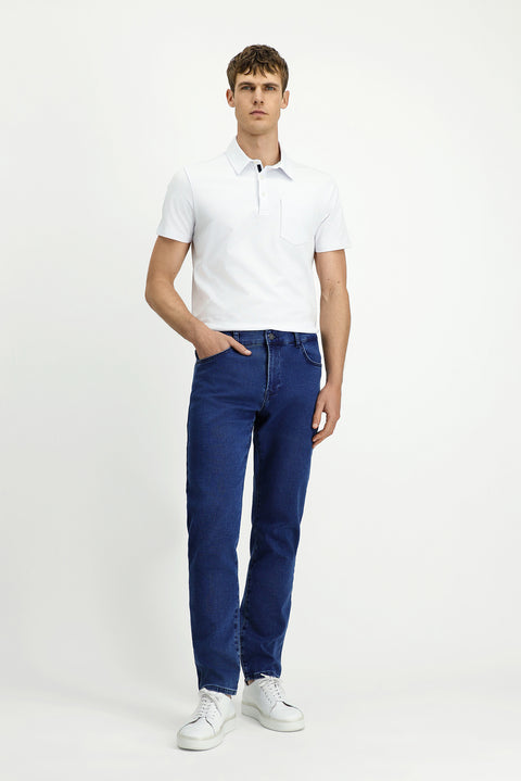 Indigo Relaxed Fit Cotton Denim Look Trousers