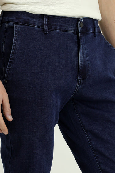 Koyu Lacivert Relaxed Fit Rahat Kesim Pamuklu Denim Look Pantolon